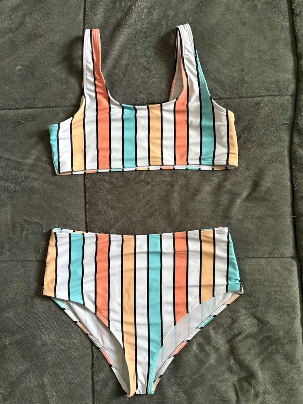Kids Striped Two-Piece Swim Set in Coral, Aqua & Yellow